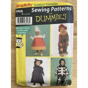 Simplicity 4908 Toddlers Costumes Sewing Pattern for Dummies Size 1/2-4